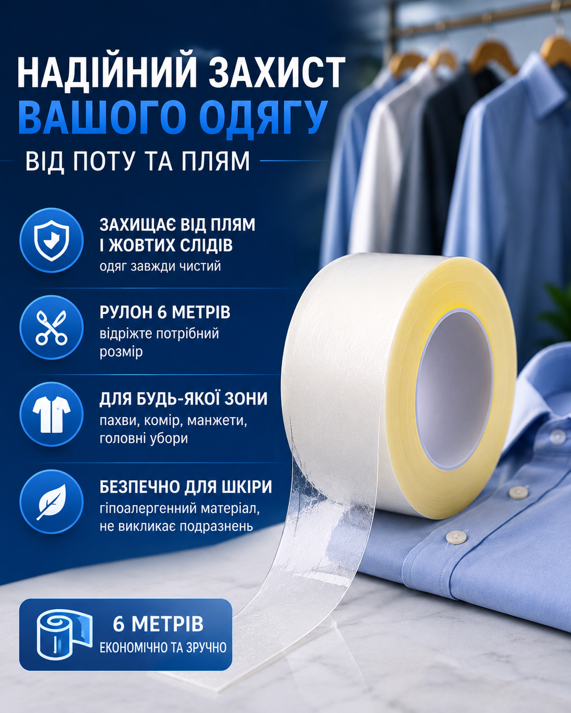 Гігієнічна плівка від поту рулон 6 метрів